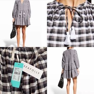 NWT🏝️Seafolly Short Tiered Dress Black and White Size M/L
